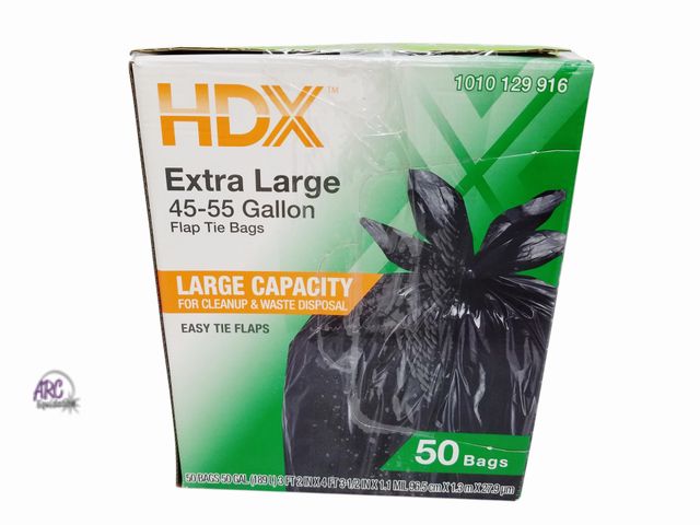 Lot 56-498665 - Open Box - (50-Count) - HDX - 45 to 50 Gallon Black Extra Large Trash Bags with 20% PCR