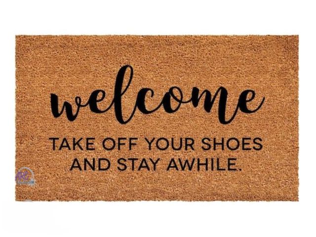 Lot 56-586398 - NEW-WELCOME MAT- "WELCOME TAKE OFF YOUR SHOES AND STAY AWHILE"