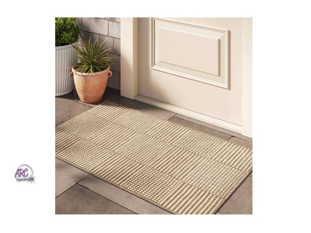 Lot 56-152011 - New Threshold 30"x50" Patterned Grid Woven Outdoor Area Rug Natural
