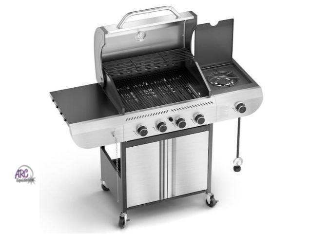 Lot 56-771051 - New in box. 4-Burner Propane Gas Grill with Side Burner Portable Stainless Steel BBQ Outdoor Stoveto...