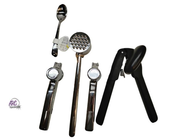 Lot 56-512634 - NEW-ASSORTED Kitchen tools-2 garlic presses, can opener, meat tenderizer, spoons