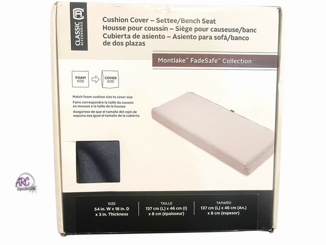 Lot 56-347362 - New in box (Cushion slip cover only) Montlake FadeSafe 54 in. W x 18 in. D x 3 in. H Patio Bench/Set...