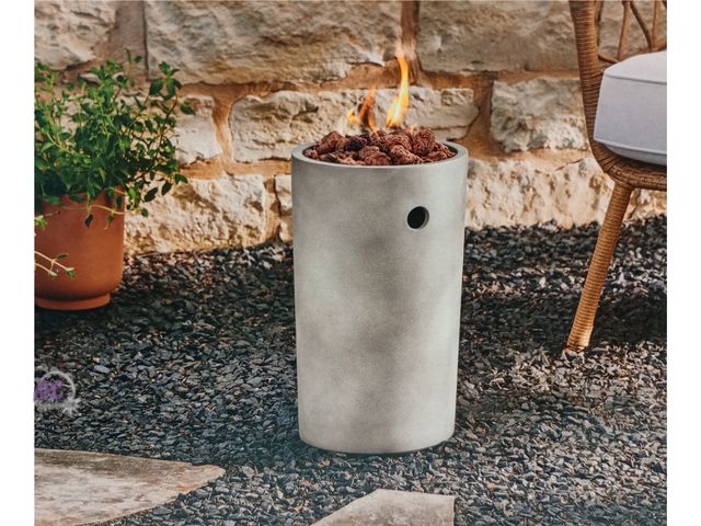 Lot 56-526327 - New in box. Pipestone Outdoor Column Fire Pit Gray. Modern Propane Gas Firepit with Lava Rocks-16"x ...