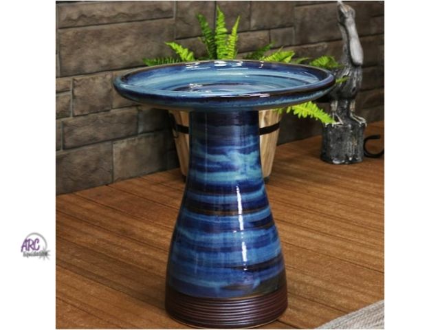 Lot 56-755160 - New in box. Retail $235.Duo-Tone Galaxy Blue Ceramic Bird Bath, UV/Frost-Resistant