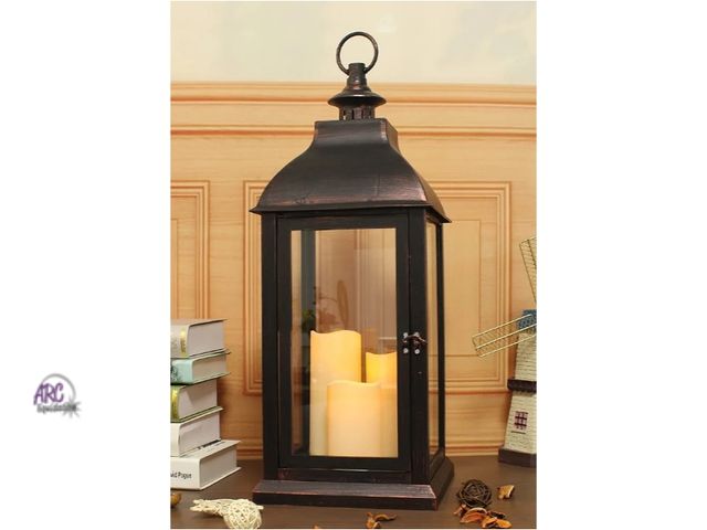 Lot 56-751550 - New in box Decorative Lantern 24.80" H with Dancing Flame LED Timer Candle,ON/Off/Timer LED Candle w...