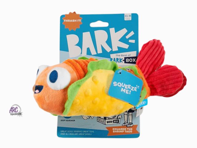 Lot 56-215460 - New - BARK Eduardo The Shrimp Taco Dog Toy: Squeaks, Crinkles, Plush, For All Ages XS-M Sized Dogs