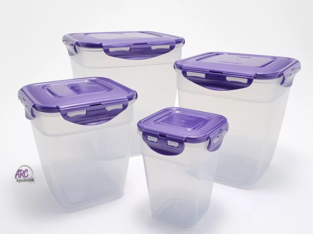 Lot 56-307314 - New,LocknLock 4-Pc Nestable XL Square Pantry Storage Set, Purple Lids