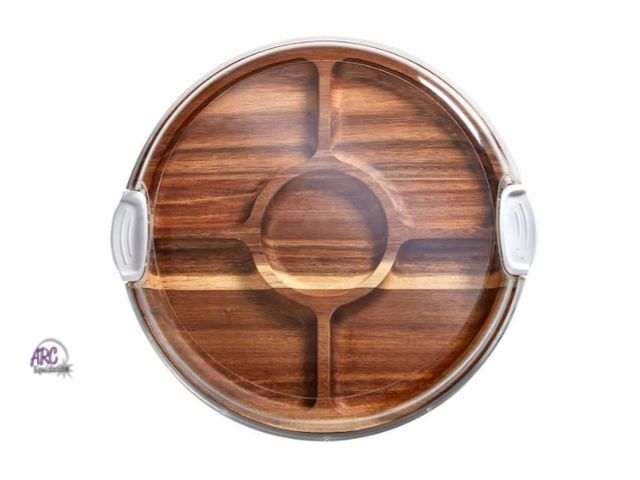 Lot 56-549818 - NEW-14 in. x 2.95 in. H Round Build-A-Board Cutting Board W/5 Compartments and Clear Locking Lid