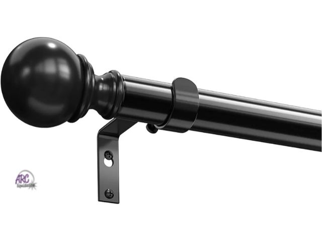 Lot 56-560419 - NEW-Amazon basics curtain rod with round finials-black- 72-144"