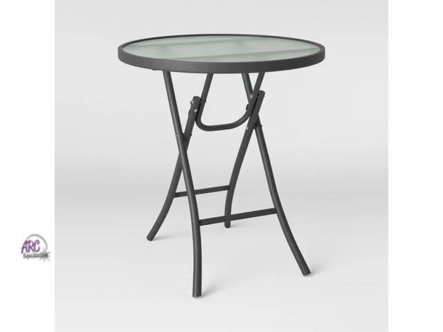 Lot 56-291112 - NEW small chip in rim see photos Folding Round Patio Accent Table - Room Essentials. Dimensions (Ove...