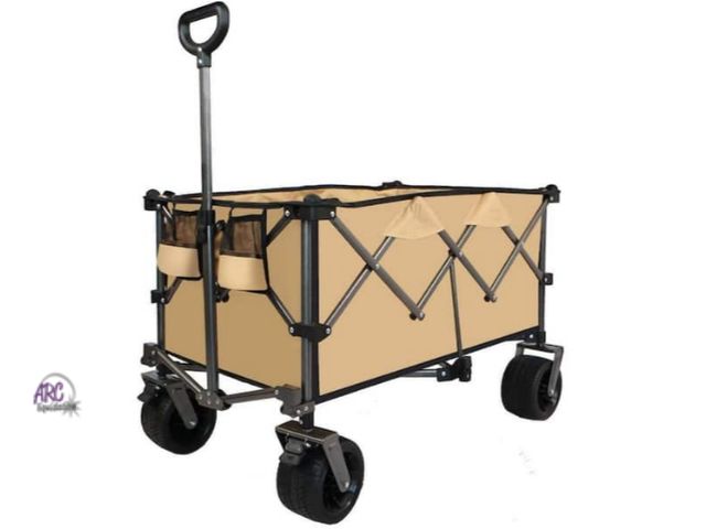 Lot 56-764235 - New 21 cu. ft. Brown Oxford Fabric Garden Cart, Folding Wagon with Telescopic Handle for Garden Camp...