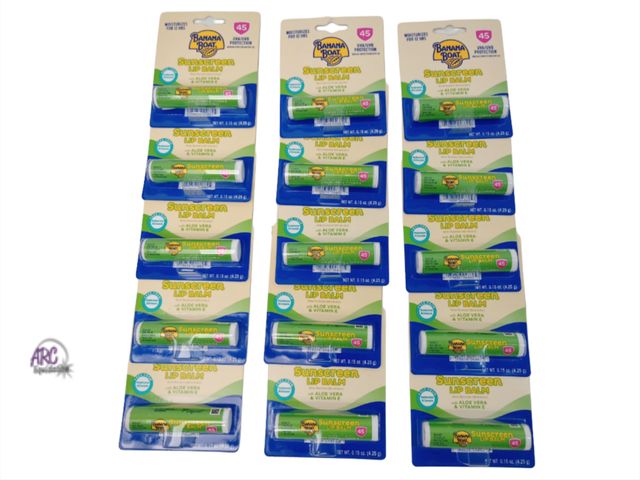 Lot 56-782712 - New 15 pack Banana Boat Lip Balm SPF 45, Travel Sunscreen Lip Balm, with Aloe Vera &amp; Vitamin E, ...