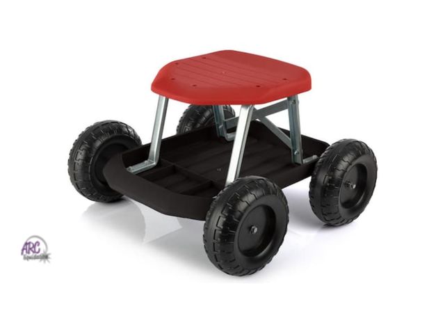 Lot 56-641165 - New Opened Box - Pure Garden 2.42 cu. ft. Red and Black Plastic Gardening Stool-Rolling Garden Seat ...