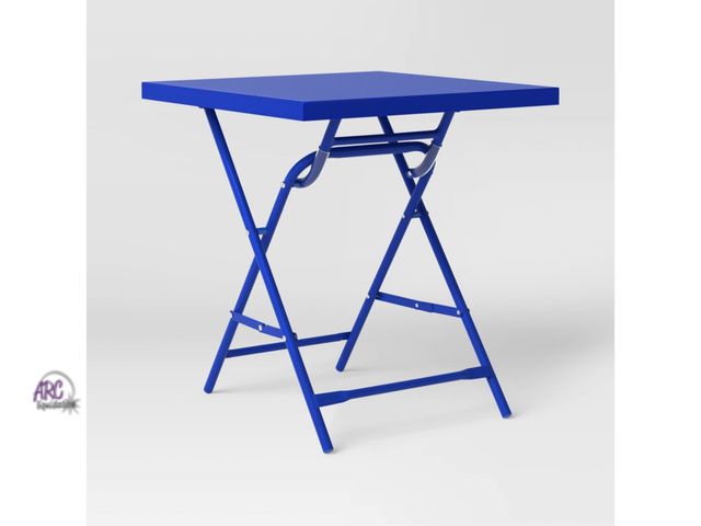 Lot 56-285912 - NEW Metal Slat Folding Table Blue - Room Essentials. Dimensions (Overall): 20 Inches (H) x 18 Inches...