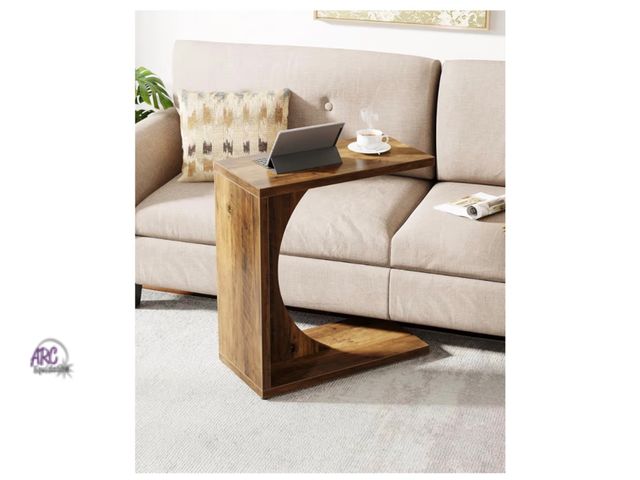 Lot 56-652138 - New - C-Shaped End Table, Sofa Side Table Couch Table Rustic Brown