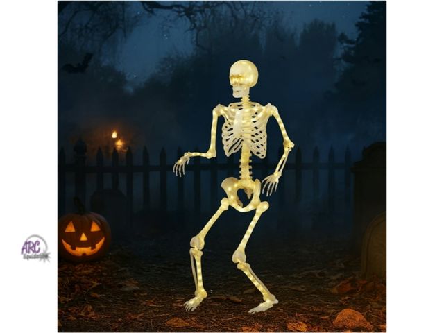 Lot 56-791423 - New 5ft Light Up Poseable Skeleton Decoration. With 8 different light modes