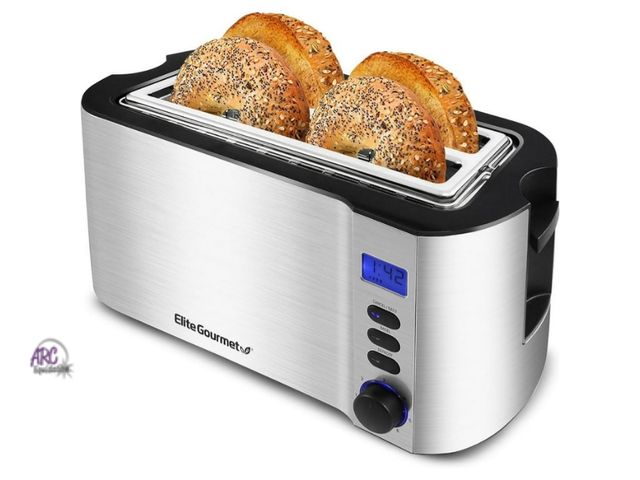Lot 56-729317 - Used tested and works Elite Gourmet ECT4400B# Long Slot 4 Slice Toaster, Countdown Timer, 6 Toast Se...