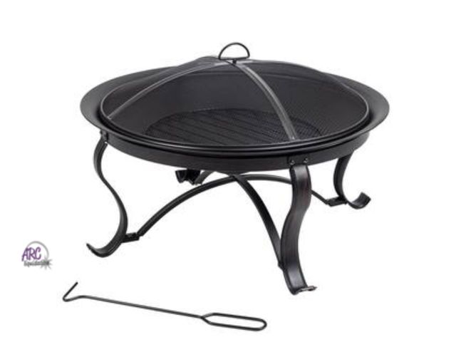 Lot 56-649851 - New - Hampton Bay Sadler 29.33 in. D 19.21 in. H Round Steel Wood Fire Pit in Bronze with Spark Scre...