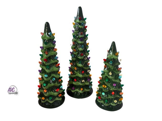 Lot 56-605628 - New Opened Box - Set of 3 Pre-Lit Ceramic Tabletop Christmas Trees made by Best Choice Products.