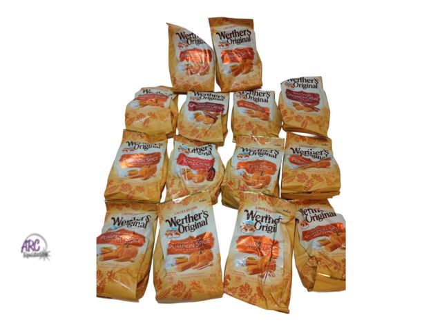 Lot 56-791513 - 14 bags Werther's harvest caramels. Mixed varieties. Mixed dates. Exp March and april
