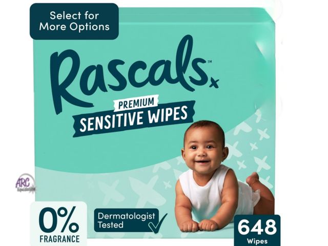 Lot 56-331551 - New in box Rascals Premium Sensitive Alcohol Free Baby Wipes, 648 Count