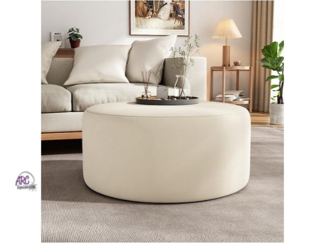 Lot 56-752560 - New in box Cream Soft Velvet Modern Round Accent 30 in. Ottoman