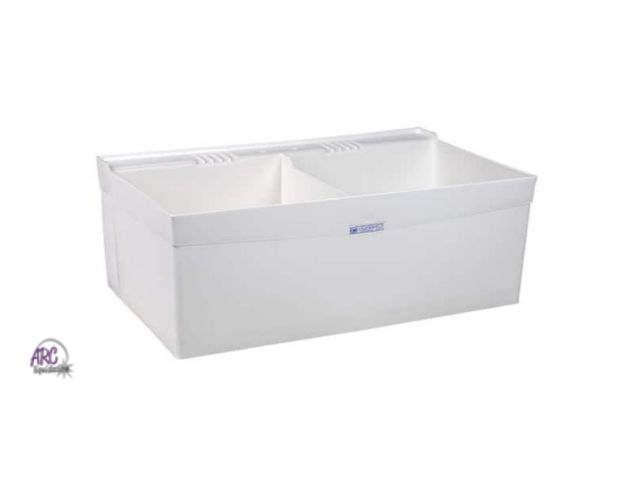Lot 56-759361 - New / crack back top corner. 24 in. x 40 in. x 33 in. Structural Thermoplastic Wall Mount Double-Bas...