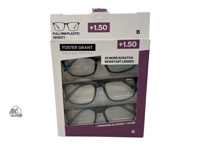 Lot 56-149850 - New Foster Grant Design Optics 3 Pack Reading Glasses Full Rim Plastic 1908271 (Black) +1.50