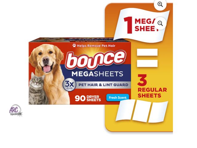 Lot 56-611224 - New, sealed. Bounce Pet Hair and Lint Guard Mega Dryer Sheets with 3X Pet Hair Fighters, Fresh Scent...