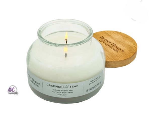 Lot 56-615924 - New Better Homes &amp; Gardens Cashmere Teak Scented 2-Wick 18oz Ombre Bell Jar Candle