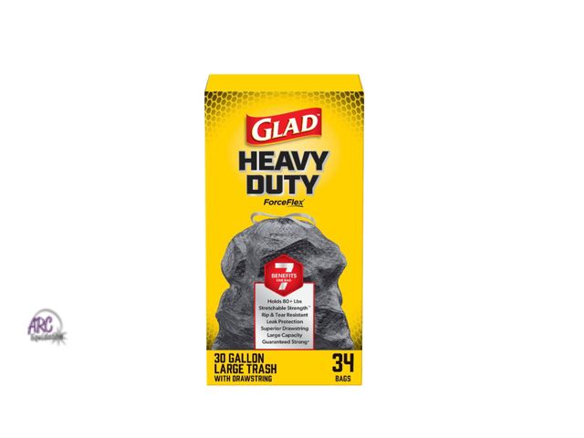 Lot 56-180017 - New Glad ForceFlex Large Drawstring Black Trash Bags - 30gal/34ct