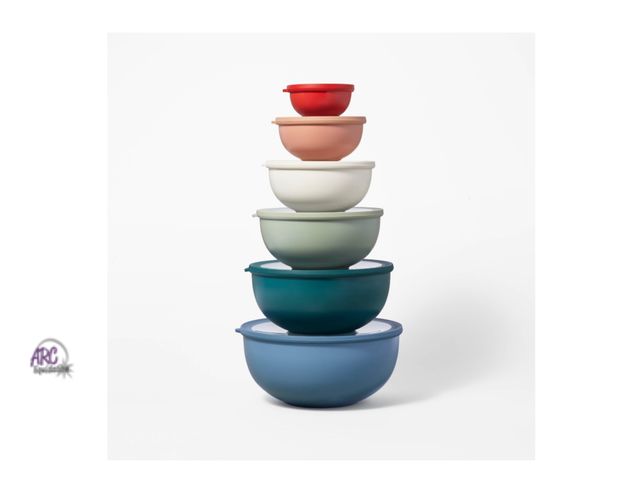 Lot 56-134327 - New Figmint 12pc (set of 6 with Lids) Plastic Mixing Bowl Set - Nesting, Multicolor, Dishwasher &amp...