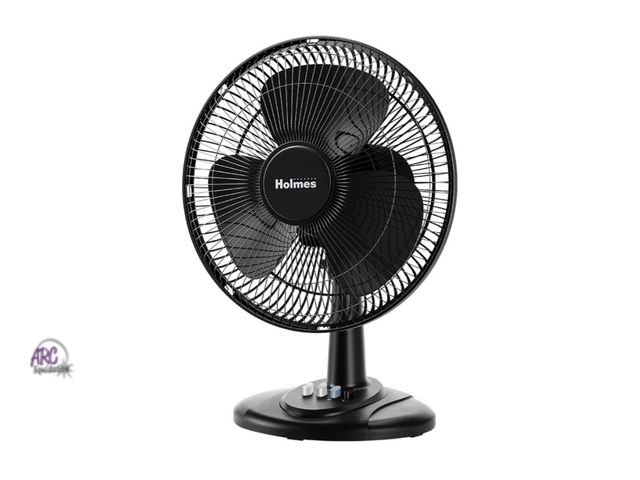 Lot 56-531917 - NEW-TESTED-DAMAGED BOX-Holmes 12" Oscillating Table Fan-black