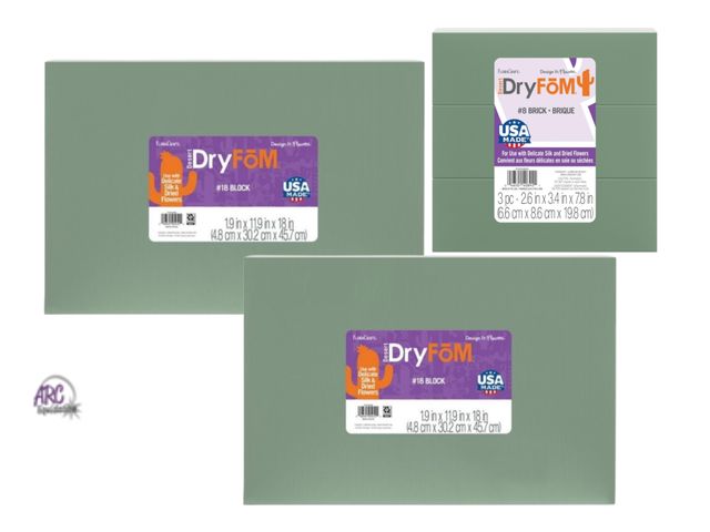 Lot 56-368598 - New,Lot of 3 pks includes 2 FloraCraft DryFōM Block 1.9” x 11.9” x 18” and 1 dri foam 3 pc 2.6” x 3....