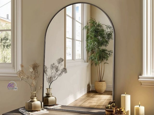 Lot 56-123225 - New BEAUTYPEAK 24"x36" Arched Bathroom Mirror Wall-mounted Mirror, (Black)