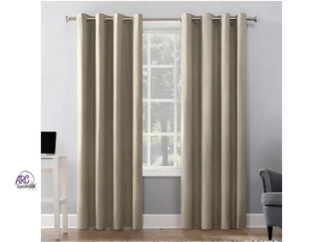 Lot 56-523240 - NEW-ONE PANEL PAIR-Sun Zero 100" x 96" blackout curtains-light beige