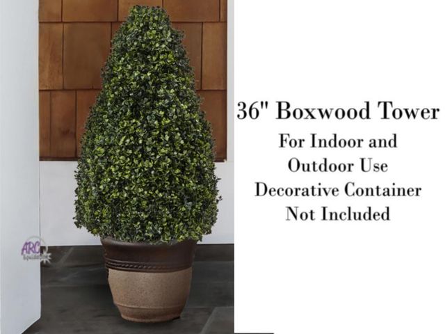 Lot 56-558618 - NEW-Pure Garden Artificial Boxwood Tower Topiary 36" Faux Plant with 10" diameter pot decorative pla...