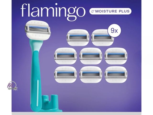 Lot 56-342261 - New - out of box Flamingo by Harry's Moisture Plus Razor Set  5 Cartridges + 1 Handle