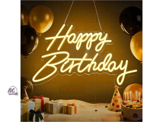 Lot 56-754750 - New in box. Happy Birthday Neon Sign USB Powered 19.6×11.8 Inch Large LED Light Up Sign for Backdrop...