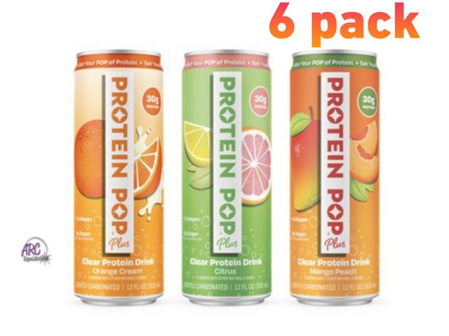 Lot 56-383965 - 6 Pack Protein Pop Plus | 30g of Protein Lightly Carbonated - Zero Sugar No Artificial Sweeteners (C...