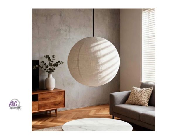 Lot 56-265250 - New in box Linen Lantern Light Japanese Linen Pendant Light with Plug-in Cord E26 20INCH Wabi-Sabi H...
