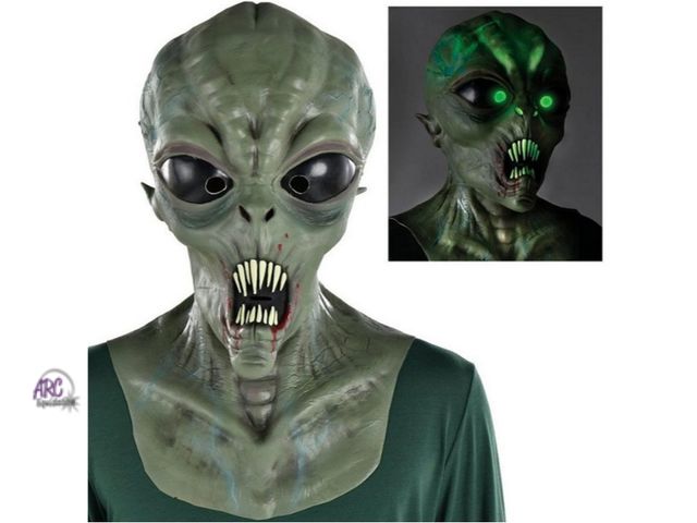 Lot 56-601023 - New Adult led Light-Up Alien Mask. With glow in the dark teeth. Battery operated