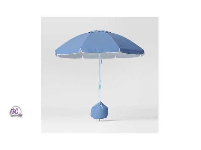 Lot 56-170915 - New Sun Squad 8.5 Outdoor Umbrella, (Dark Blue/Light Blue)
