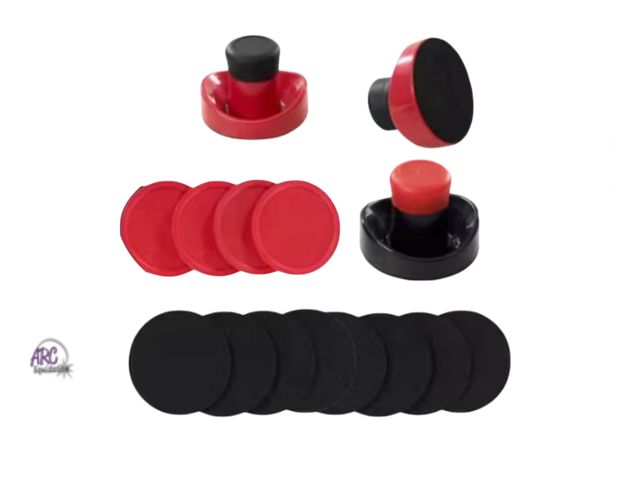 Lot 56-435659 - Open Package - Air Hockey Accessories Set - 3 Pushers,  4 Pucks, 8 Pads, Fits 60 to 72 in Tables, Re...