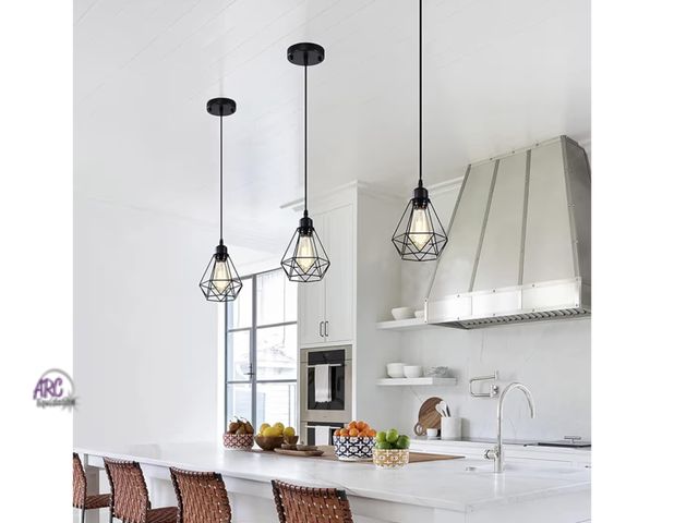 Lot 56-323951 - New in box Pendant Light Shade Cage – 3 Pack Black Metal Lamp Shades, Wire Geometric Vintage Edison ...