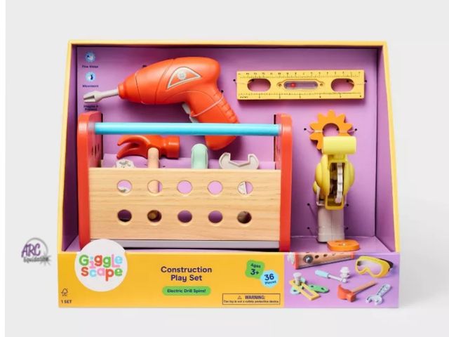 Lot 56-612630 - NEW-Construction Play Set - Gigglescape™: Toy Tools, Plastic &amp; Wood, 35 Pieces,