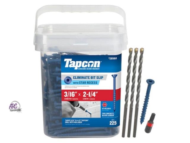 Lot 56-779764 - New. Tapcon 3/16 in. x 2-1/4 in. Star Flat-Head Concrete Anchors (225-Piece)