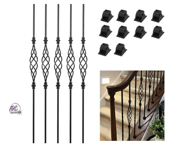 Lot 56-659440 - New - 5-Pack Iron Stair Balusters for Staircase Interior, Hollow Big Basket Iron Spindles 1/2" Squar...