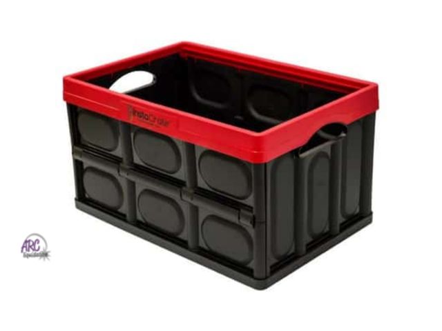 Lot 56-794314 - New Greenmade InstaCrate 12 gal Black/Red Folding Crate 11.7 in. H X 14.2 in. W X 21 in. D Stackable