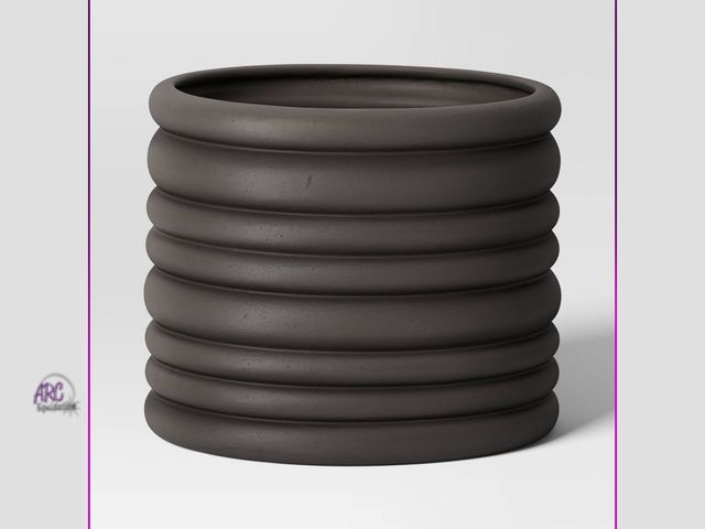 Lot 56-855212 - New - Banded Stoneware Planter Pot - Charcoal Gray